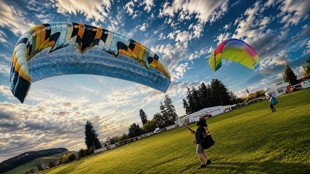 Instructor ECO-S Paragliding pregătind un zbor cu parapanta în tandem în Brașov